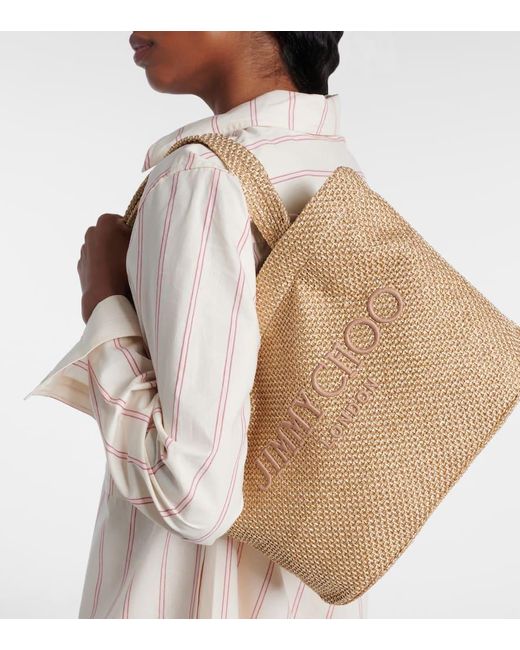 Jimmy Choo Natural Bestickte Tote Beach Medium