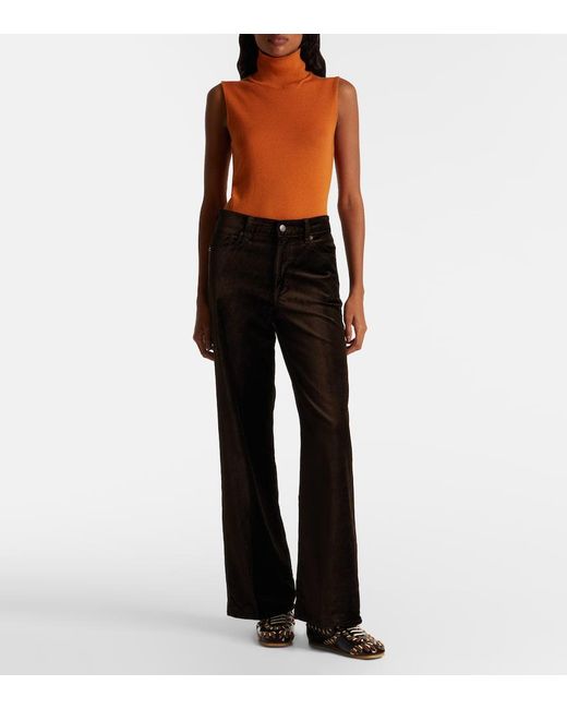 FRAME Black Le Slim Palazzo Cotton-Blend Velvet Wide-Leg Pants