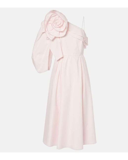 Dorothee Schumacher Pink Floral-Applique Asymmetric Poplin Midi Dress