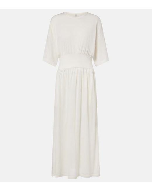 Totême White Cotton And Silk Jersey Midi Dress