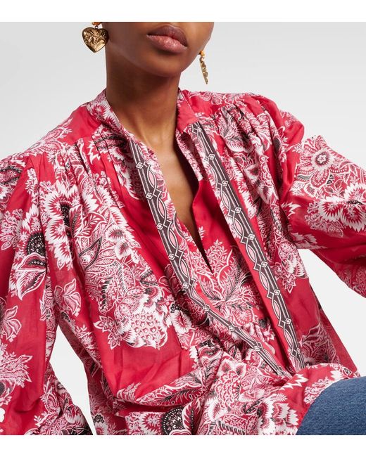 Etro Red Printed Cotton And Silk Blouse