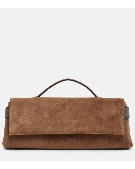 Brunello Cucinelli Brown Essence Small Suede Top-Handle Bag