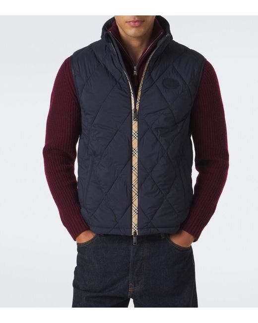 Burberry Blue Check Quilted Vest for men