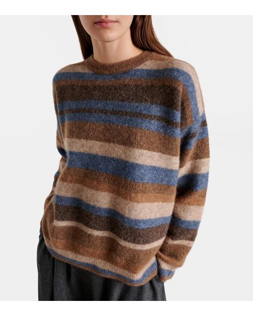 Max Mara Gray Volare Striped Alpaca-Blend Sweater