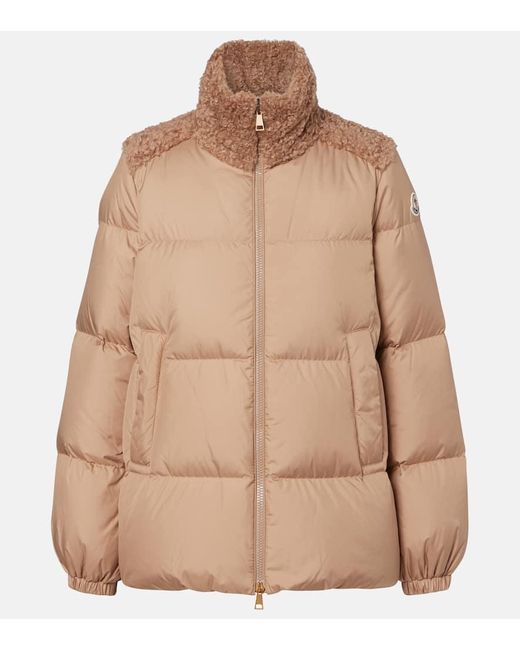 Moncler Natural Esnaie Fleece-Trimmed Down Jacket