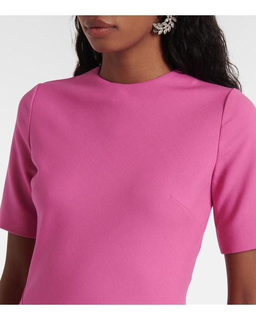 Oscar de la Renta Pink Draped Wool-Blend Midi Dress