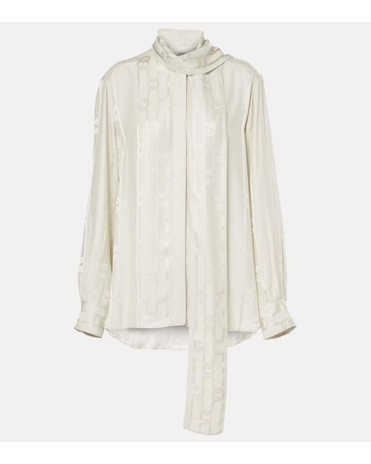 Tod's White Scarf-Detail Satin Jacquard Blouse