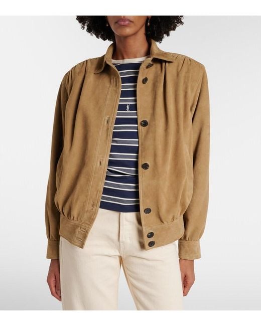 Saint Laurent Brown Gathered Suede Jacket