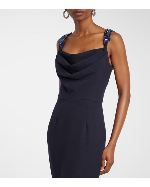 Safiyaa Blue Melina Embellished Crepe Gown