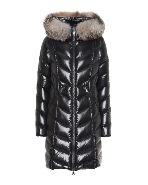 Moncler Synthetic Fulmarus Fur-trimmed Down Coat in Black | Lyst