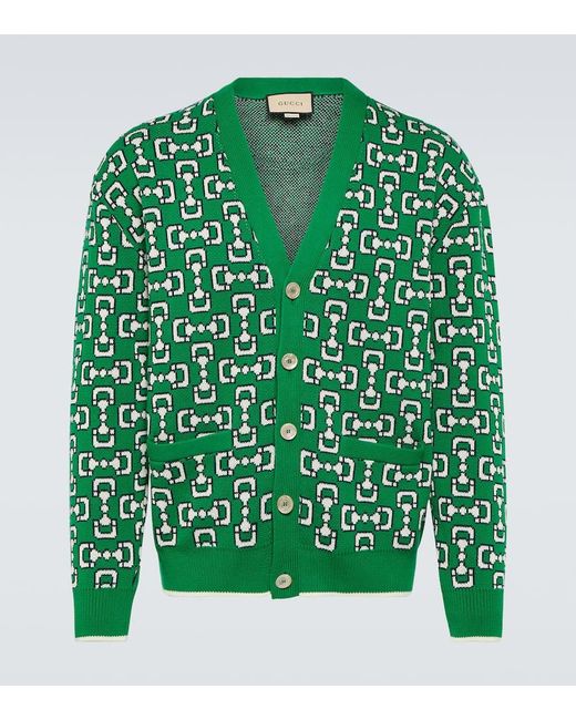 Cardigan Horsebit in jacquard di cotone di Gucci in Green da Uomo