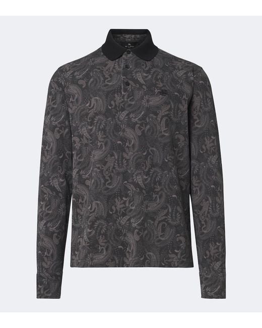 Etro Gray Printed Cotton Pique Polo Shirt for men