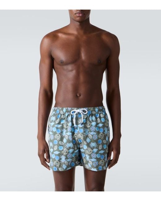 Fedeli Blue Madeira Printed Swim Trunks for men