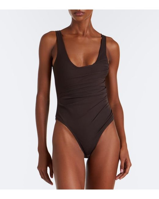 Alex Perry Brown Gathered Mesh Bodysuit