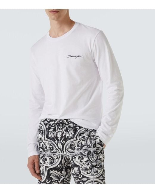Dolce & Gabbana White Logo Embroidered Cotton Jersey T-Shirt for men