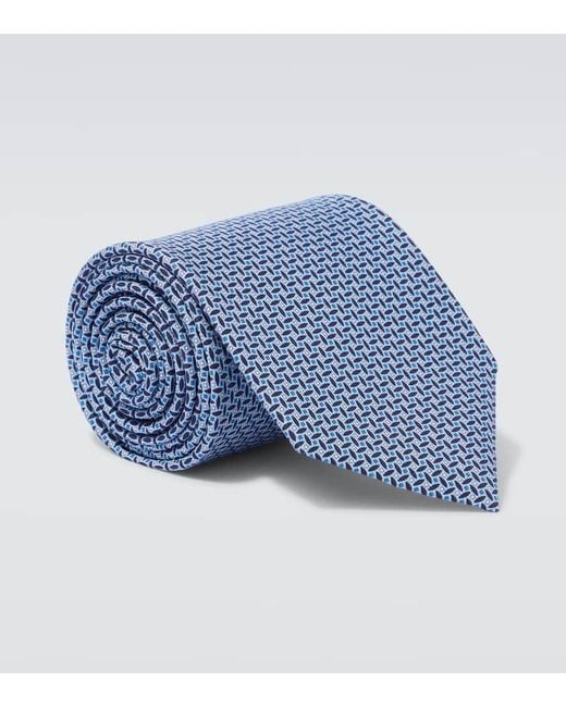 Brioni Blue Printed Silk Tie for men