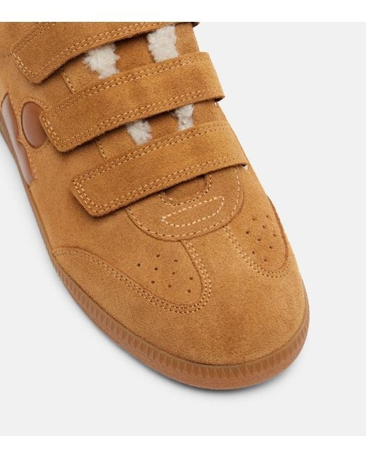 Isabel Marant Brown Beth Shearling-Trimmed Suede Sneakers