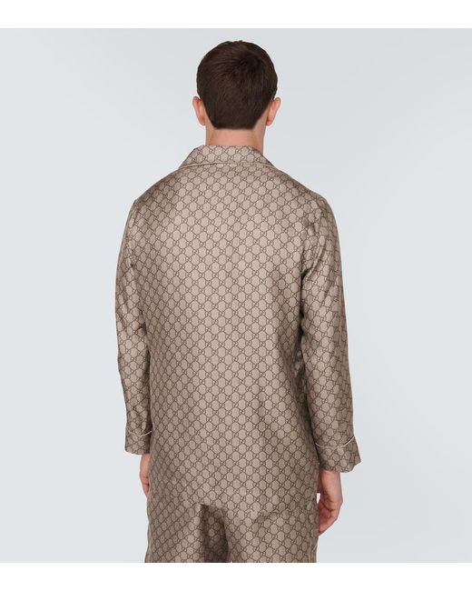 Gucci Hemd Gg Aus Seide in Brown für Herren