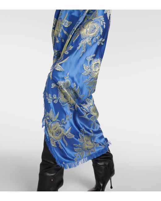 Etro Blue Off-shoulder Jacquard Midi Dress