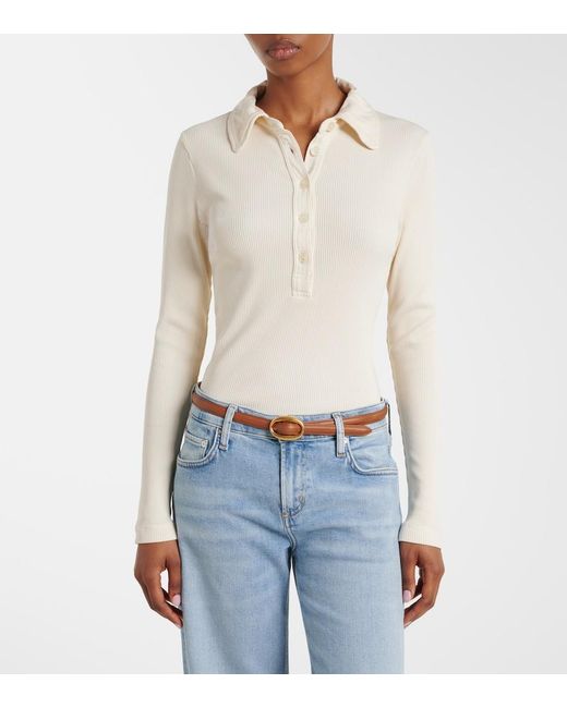 Citizens of Humanity Natural Brea Ribbed-Knit Jersey Polo Shirt