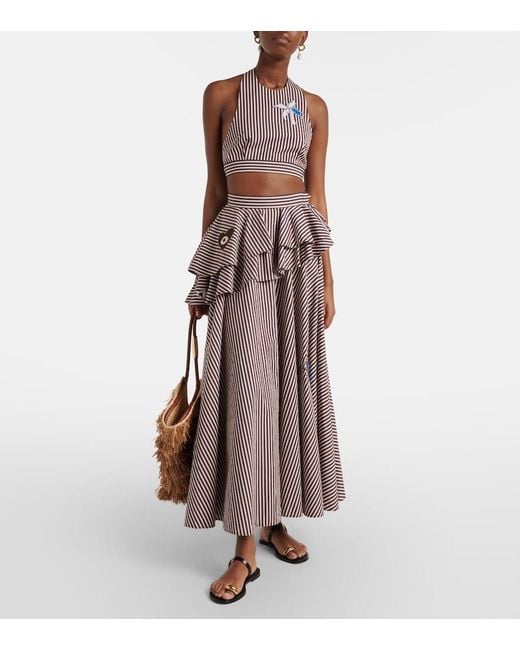ALÉMAIS Brown Sirocco Embroidered Striped Cotton Maxi Skirt