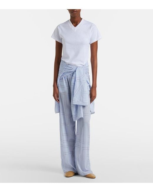 Totême  Blue Embroidered Cotton-Blend Poplin Pajama Pants