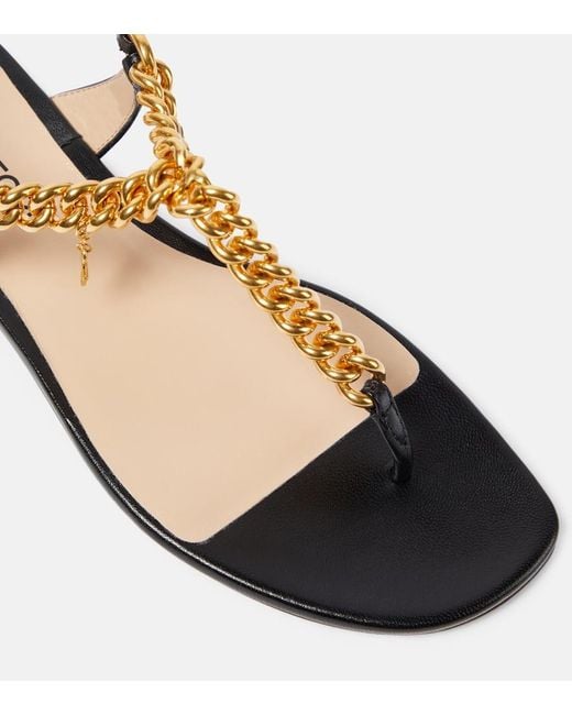 Tom Ford Black Leather Chain T-Bar Sandals 105