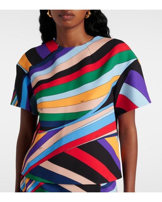 Emilio Pucci Blue Printed Cady Zip-Front Top