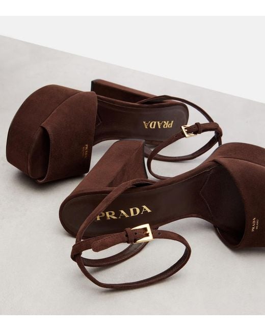 Prada Brown 115 Suede Platform Sandals