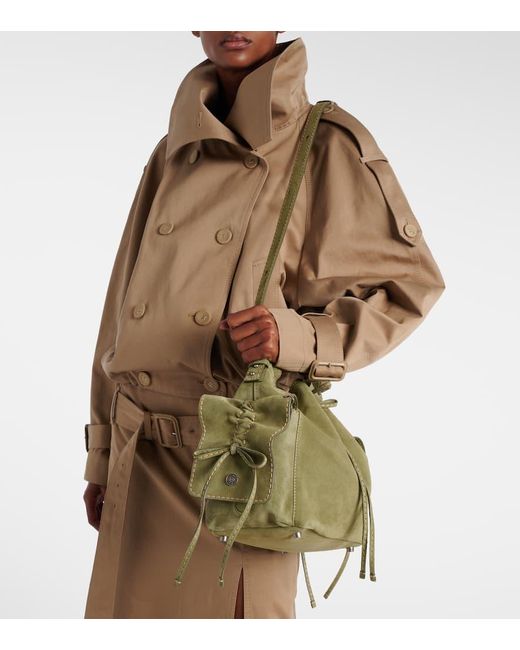 Acne Green Multipocket Mini Suede Bucket Bag