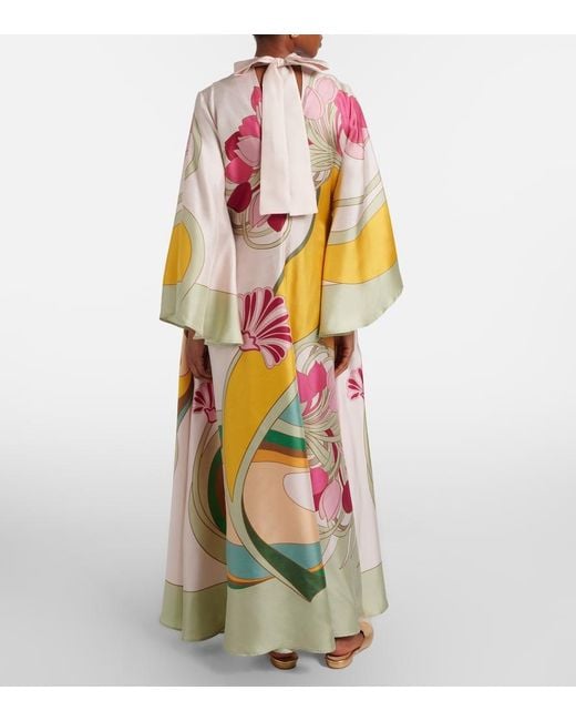LaDoubleJ White Magnifico Floral Silk Twill Maxi Dres