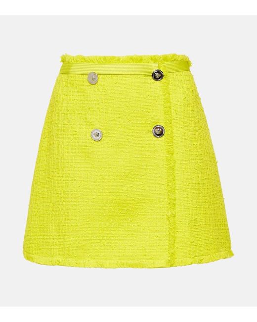 Minifalda de boucle de tweed Versace de color Yellow