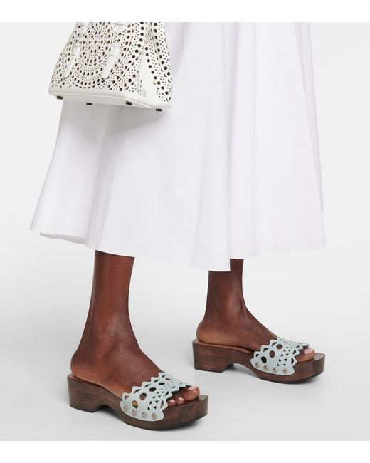 Alaïa Green Vienne Leather And Wood Slides