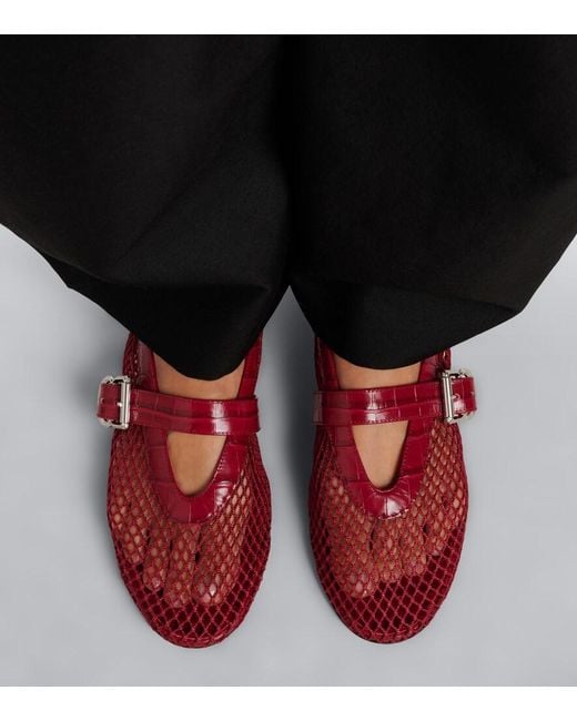 Alaïa Red Croc-Effect Fishnet Ballet Flats