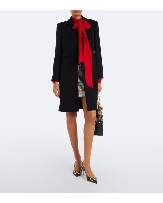 Valentino Black Vgold Virgin Wool Crepe Coat