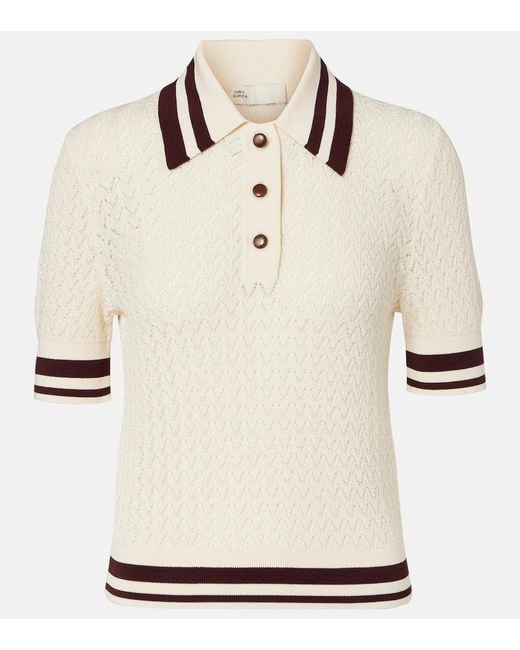 Tory Burch Natural Cotton Pointelle Polo Shirt