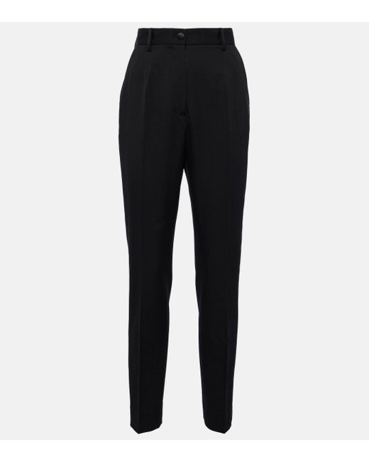 Pantalon droit en laine et soie Dolce & Gabbana en coloris Black