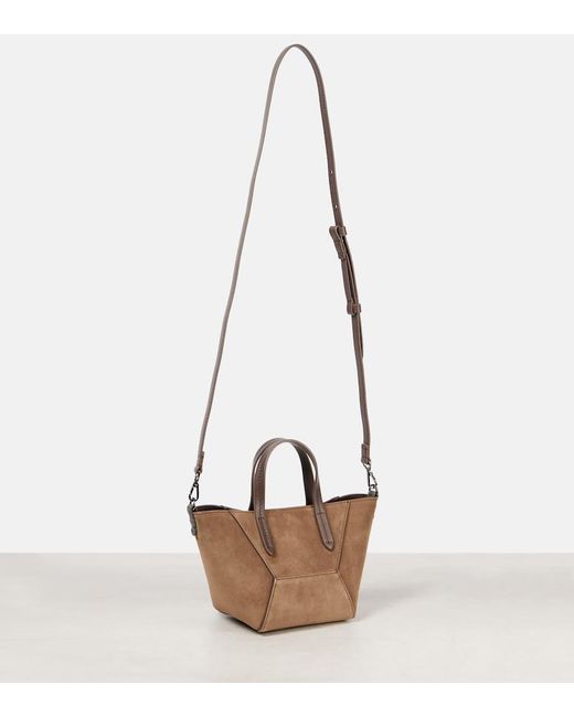 Brunello Cucinelli Brown Tote Bc Duo Mini Monili Aus Veloursleder