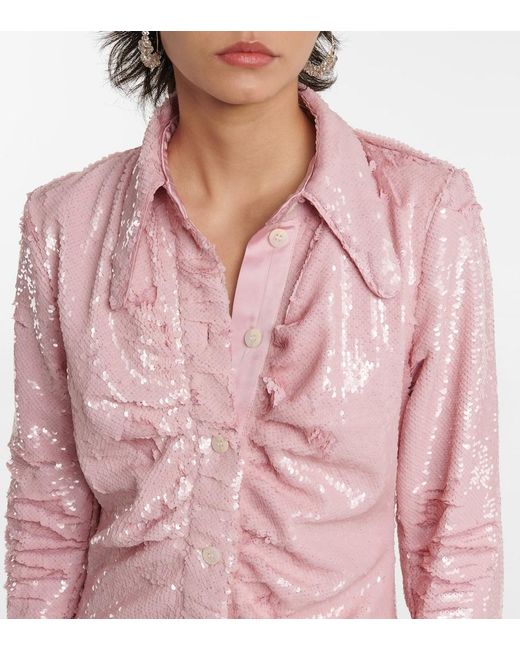 Ganni Pink Sequined Shirt Dress