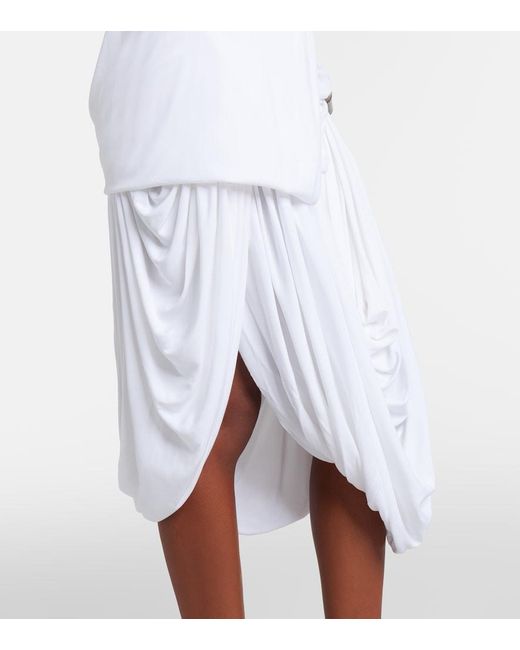 Christopher Esber White Chime Asymmetric Draped Jersey Midi Dress
