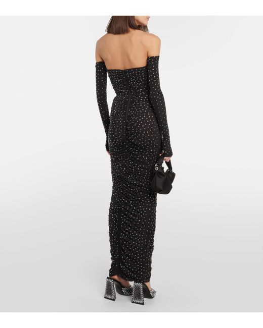 Alex Perry Black Embellished Strapless Jersey Maxi Dress
