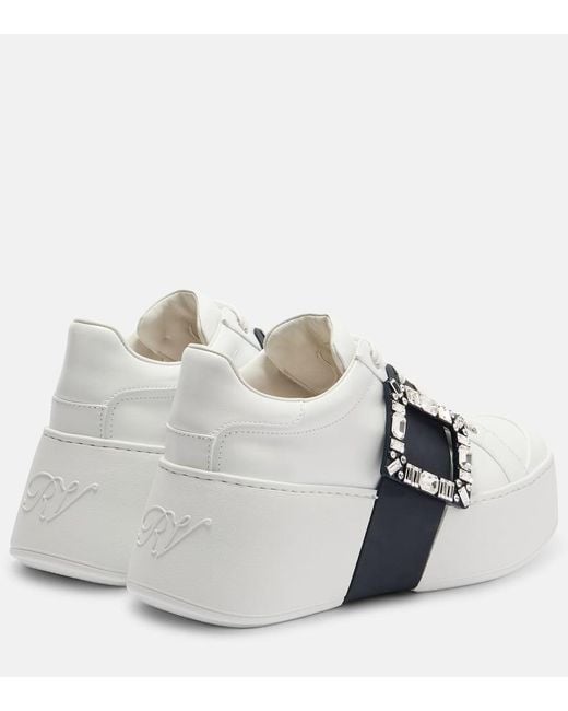 Roger Vivier White Viv Skate Leather Platform Sneakers