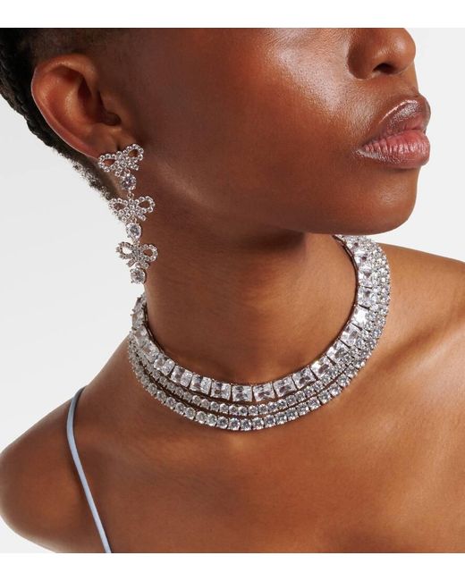 Self-Portrait White Crystal-Embellished Drop Earrings