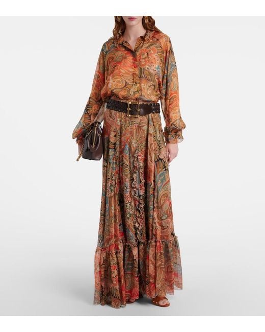 Etro Pink Printed Ruffled Silk Blouse