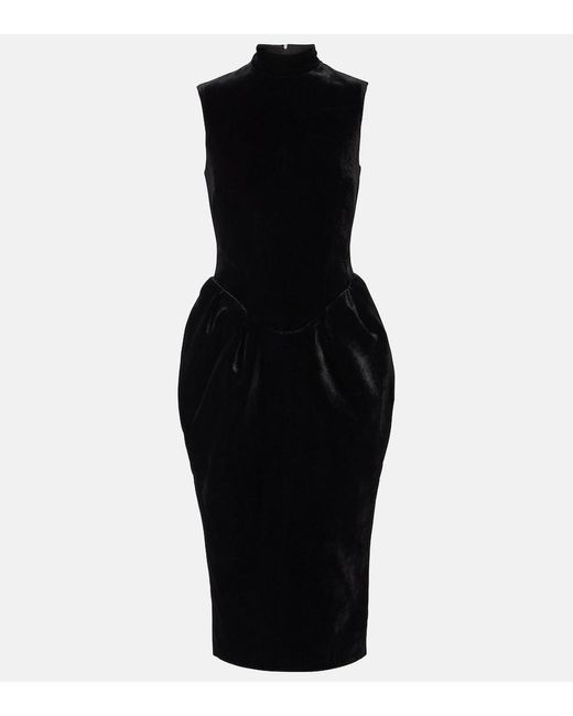 Rasario Black Velvet Midi Dress