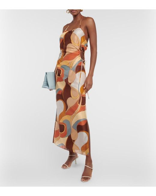 Sir Orange Printed Cotton And Silk Midi Dress