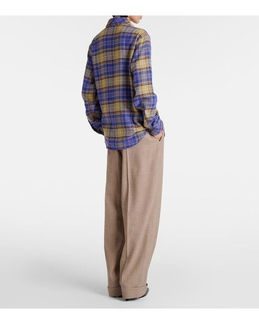 God's True Cashmere Blue Tartan Cashmere Shirt