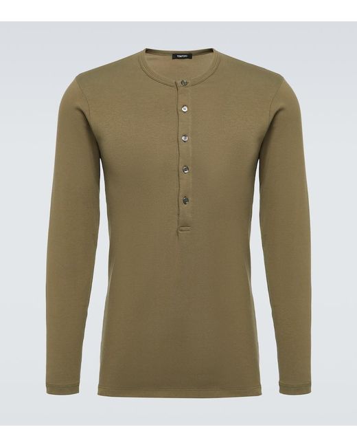 Tom Ford Green Cotton-blend Jersey Henley Shirt for men