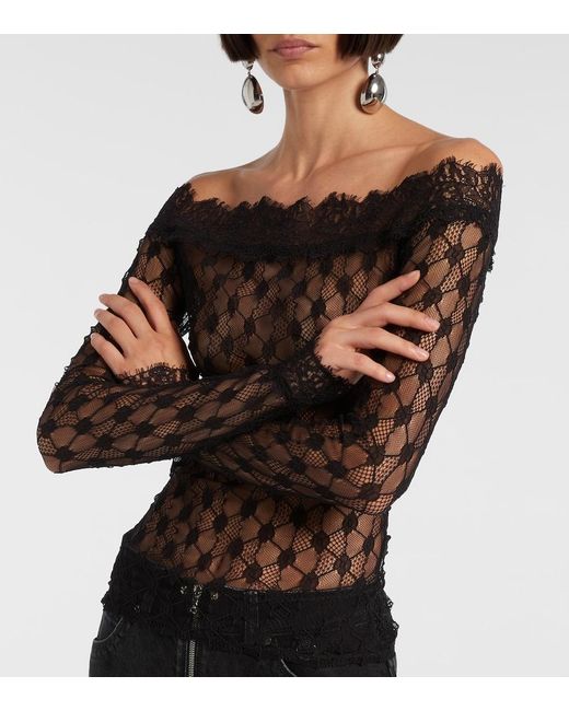 Isabel Marant Black Marlene Off-Shoulder Lace Top