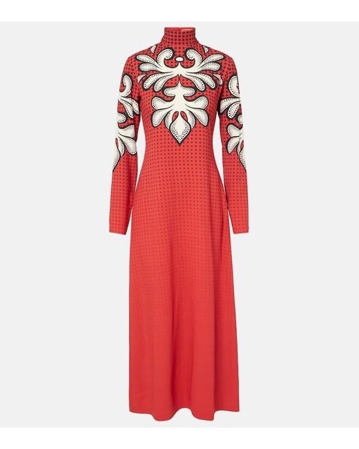 LaDoubleJ Red Halle Printed Satin Midi Dress